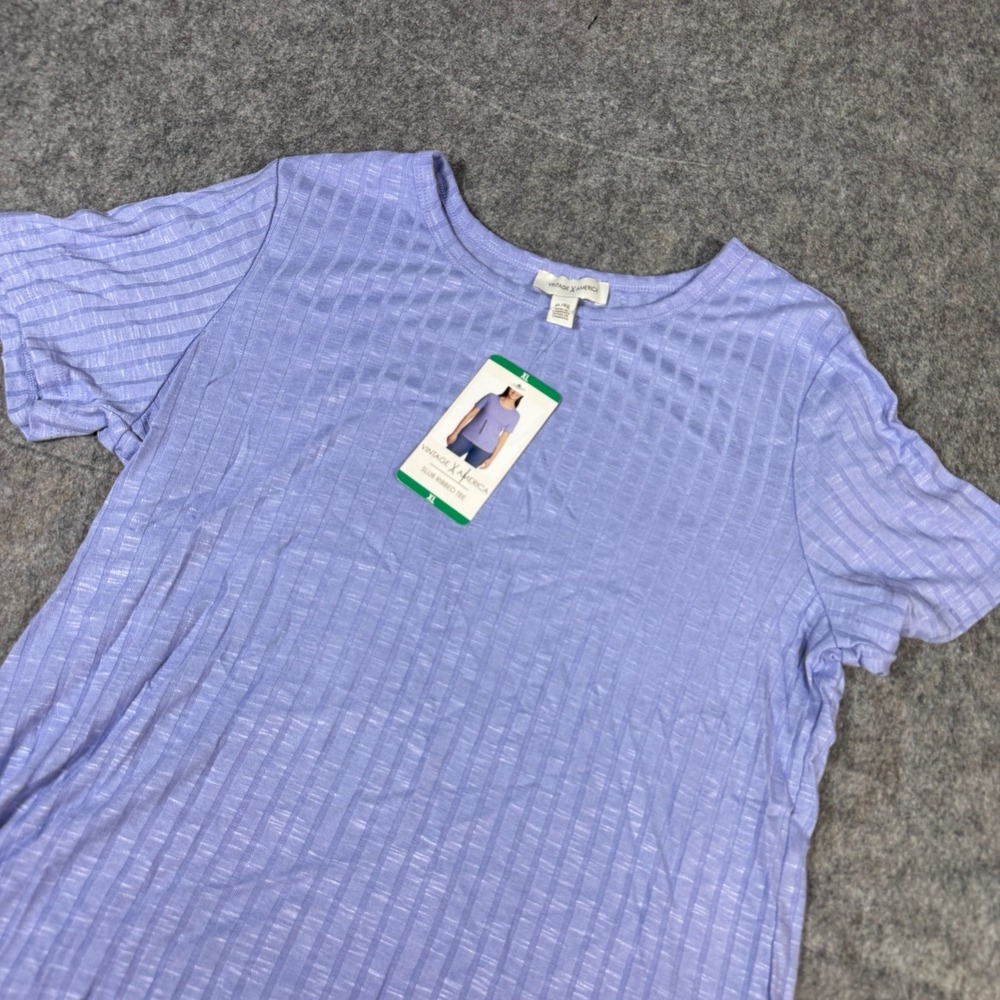 Vintage America Slub Ribbed Tee Lavender Purple Short Sleeve Crew Neck Top XL